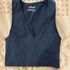 🤍3/$25🤍 Garage Women's Navy Ribbed V-Neck Crop Top